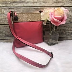 Jim Shore Jasmine Coral Pink Embossed Leather Crossbody Purse